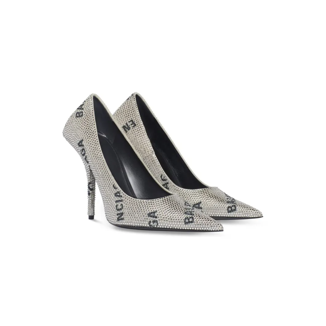 Décolleté Square Knife 110 Mm Con Allover Logo Di Strass da Donna in Argento
