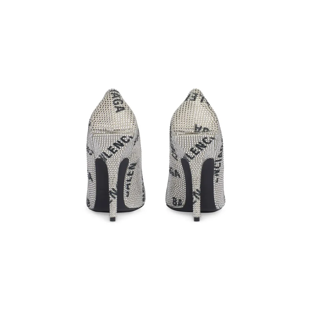 Décolleté Square Knife 110 Mm Con Allover Logo Di Strass da Donna in Argento