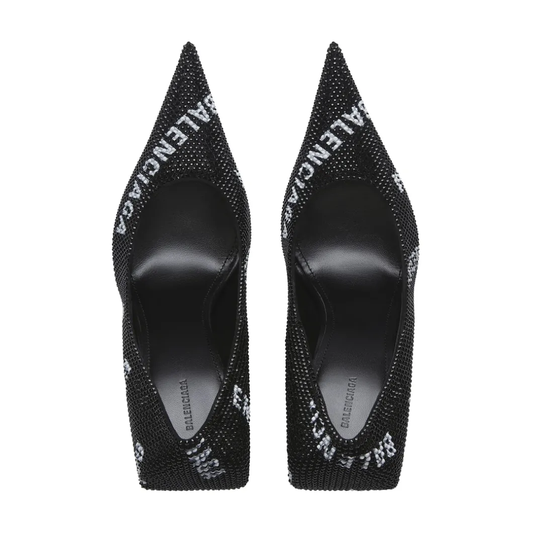 Décolleté Square Knife 110 Mm Con Allover Logo Di Strass da Donna in Nero