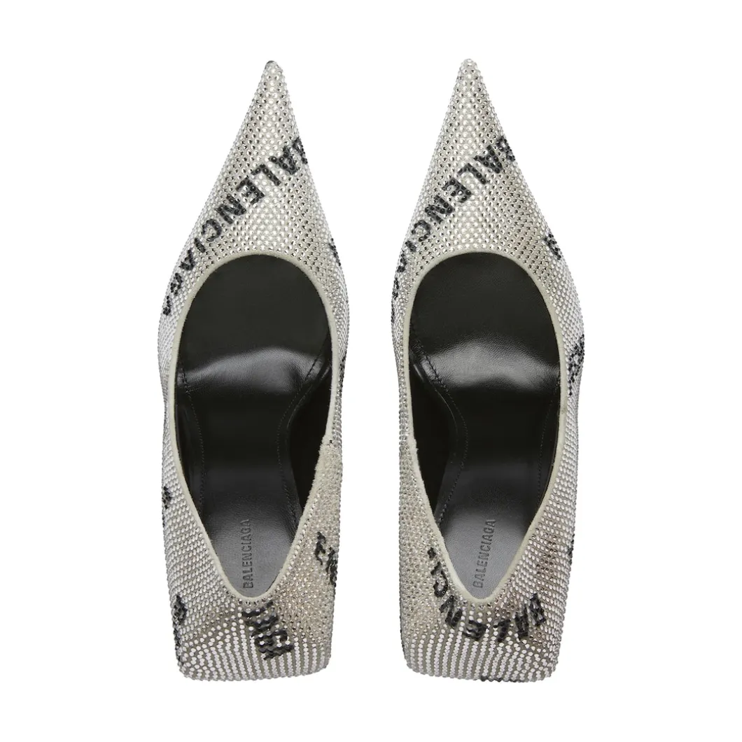 Décolleté Square Knife 110 Mm Con Allover Logo Di Strass da Donna in Argento