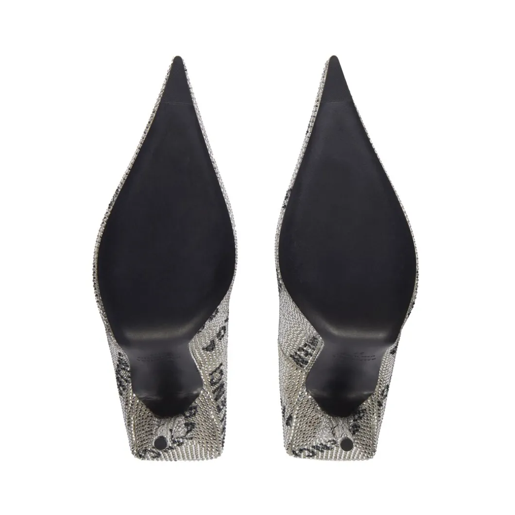 Décolleté Square Knife 110 Mm Con Allover Logo Di Strass da Donna in Argento