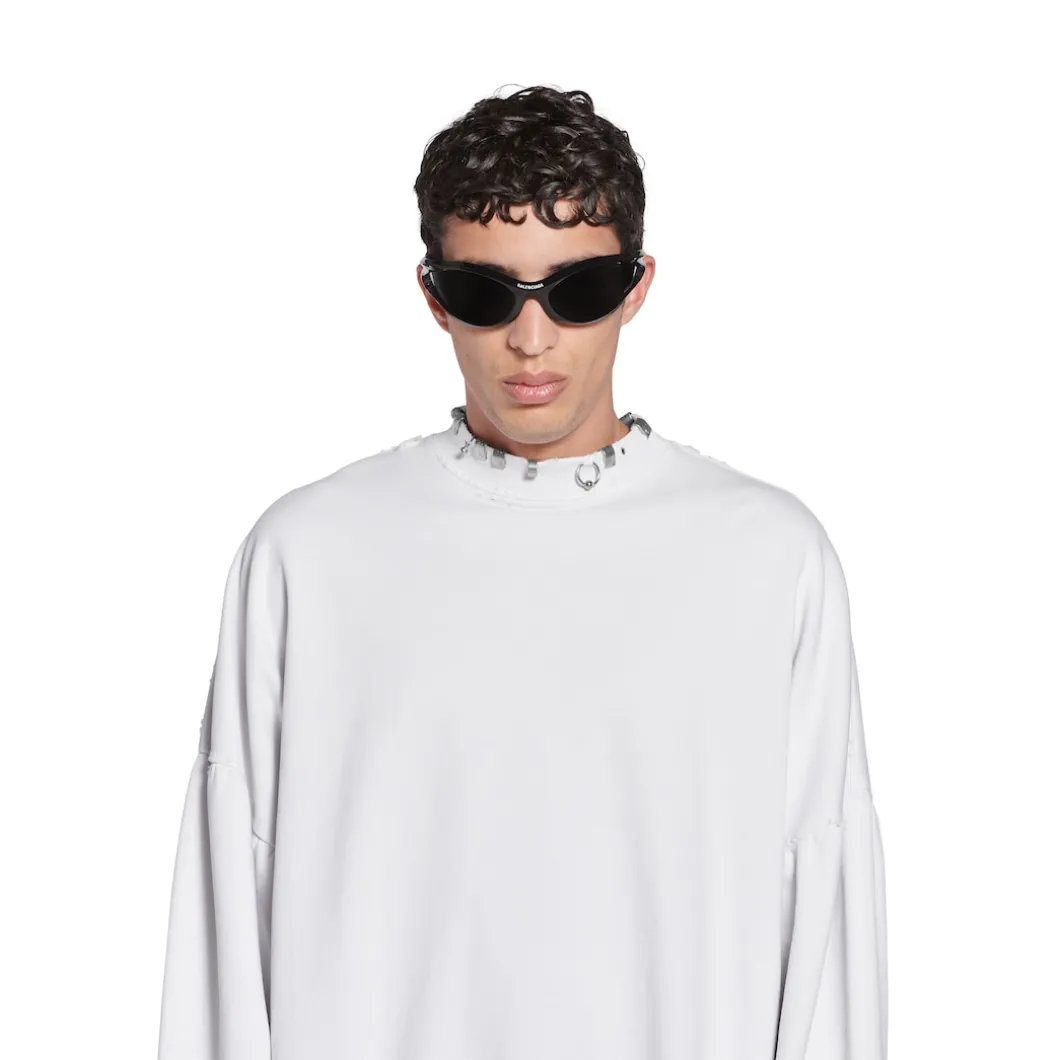Felpa Pierced Round Oversize in Bianco