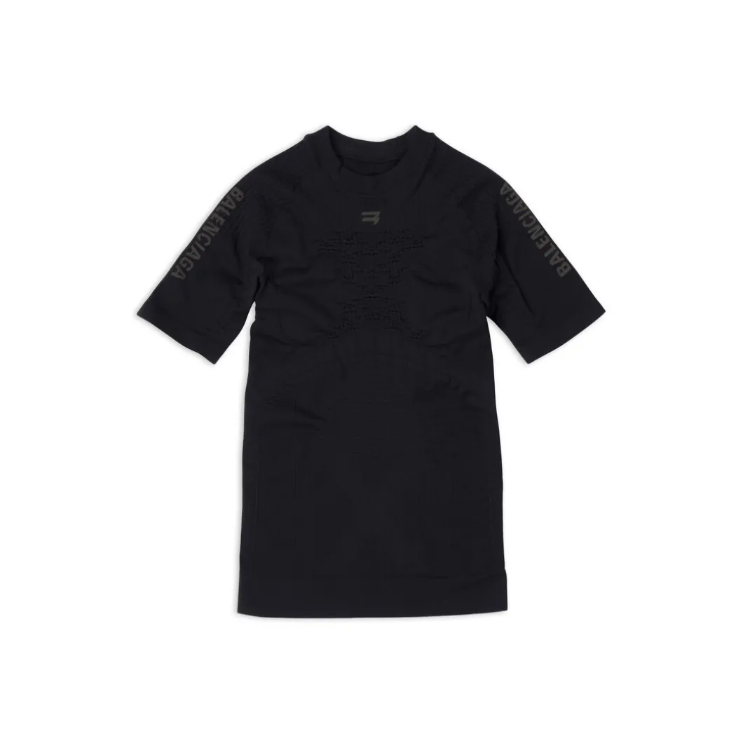 Girocollo Athletic Sporty B A Maniche Corte da Donna in Nero