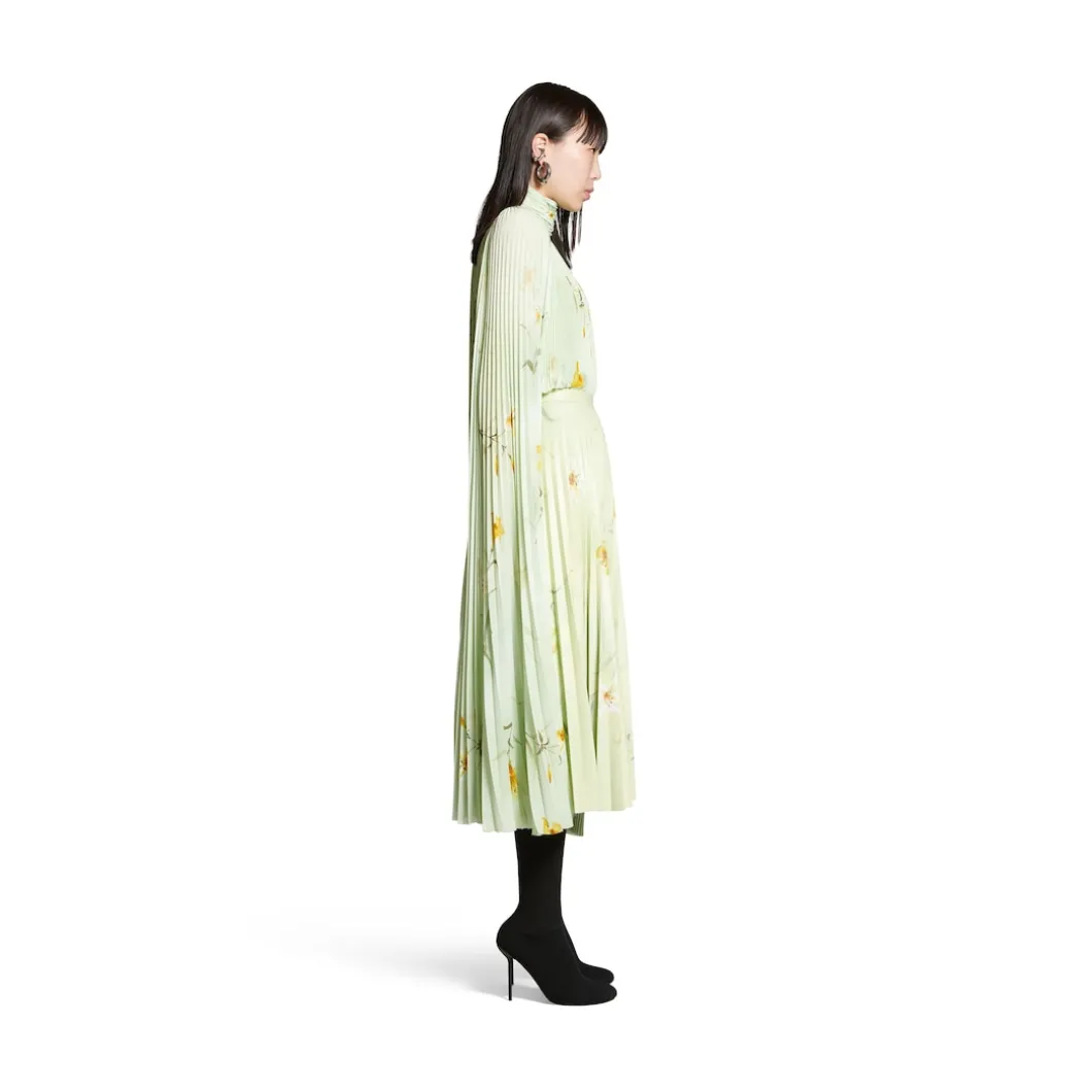 Gonna A Pieghe Con Stampa Lilies da Donna in Verde