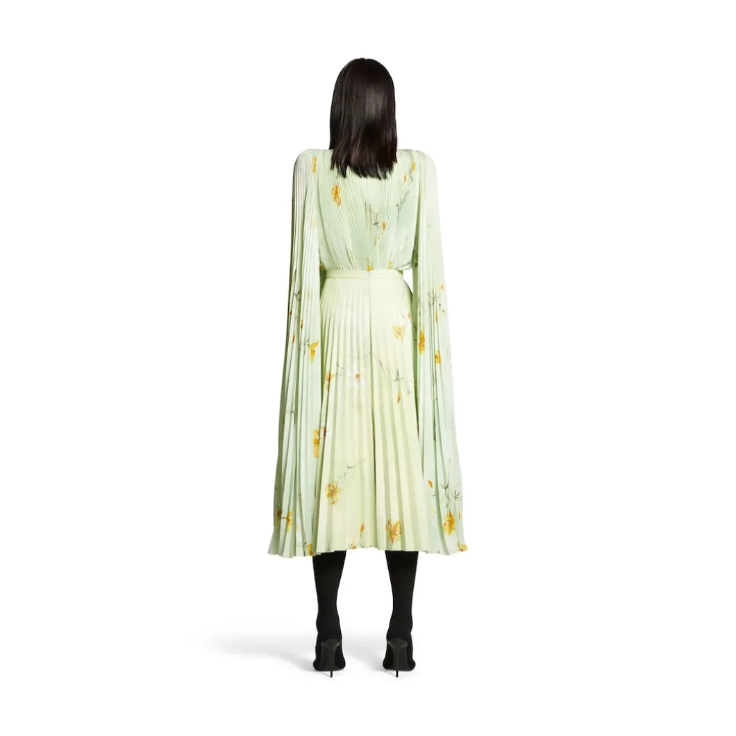Gonna A Pieghe Con Stampa Lilies da Donna in Verde