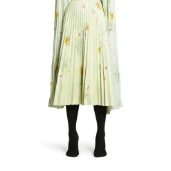 Gonna A Pieghe Con Stampa Lilies da Donna in Verde