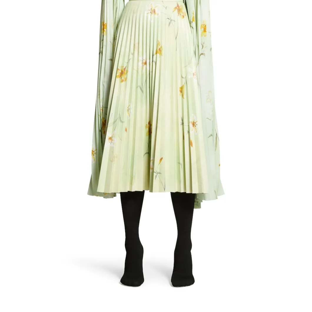 Gonna A Pieghe Con Stampa Lilies da Donna in Verde