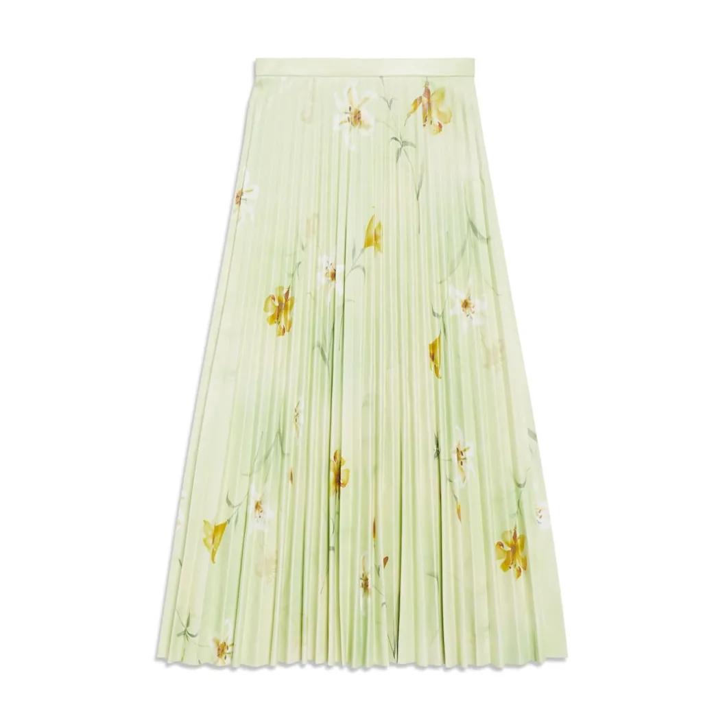 Gonna A Pieghe Con Stampa Lilies da Donna in Verde