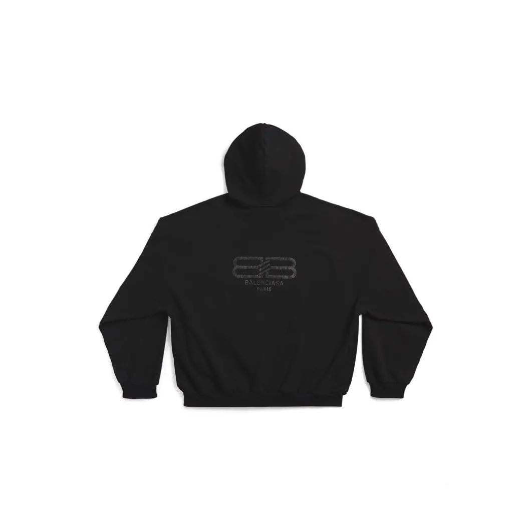 Hoodie Bb Paris Strass Large Fit in Nero Délavé