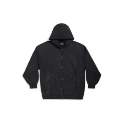 Hoodie Con Cerniera Balenciaga Paris Small Fit in Nero D&eacute;lav&eacute;