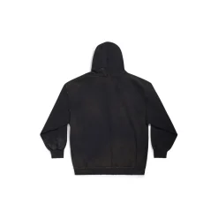 Hoodie Con Cerniera Balenciaga Paris Small Fit in Nero D&eacute;lav&eacute;