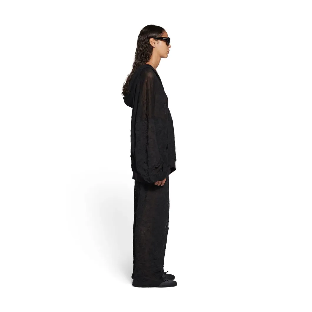 Hoodie Con Cerniera Mesh Oversize in Nero