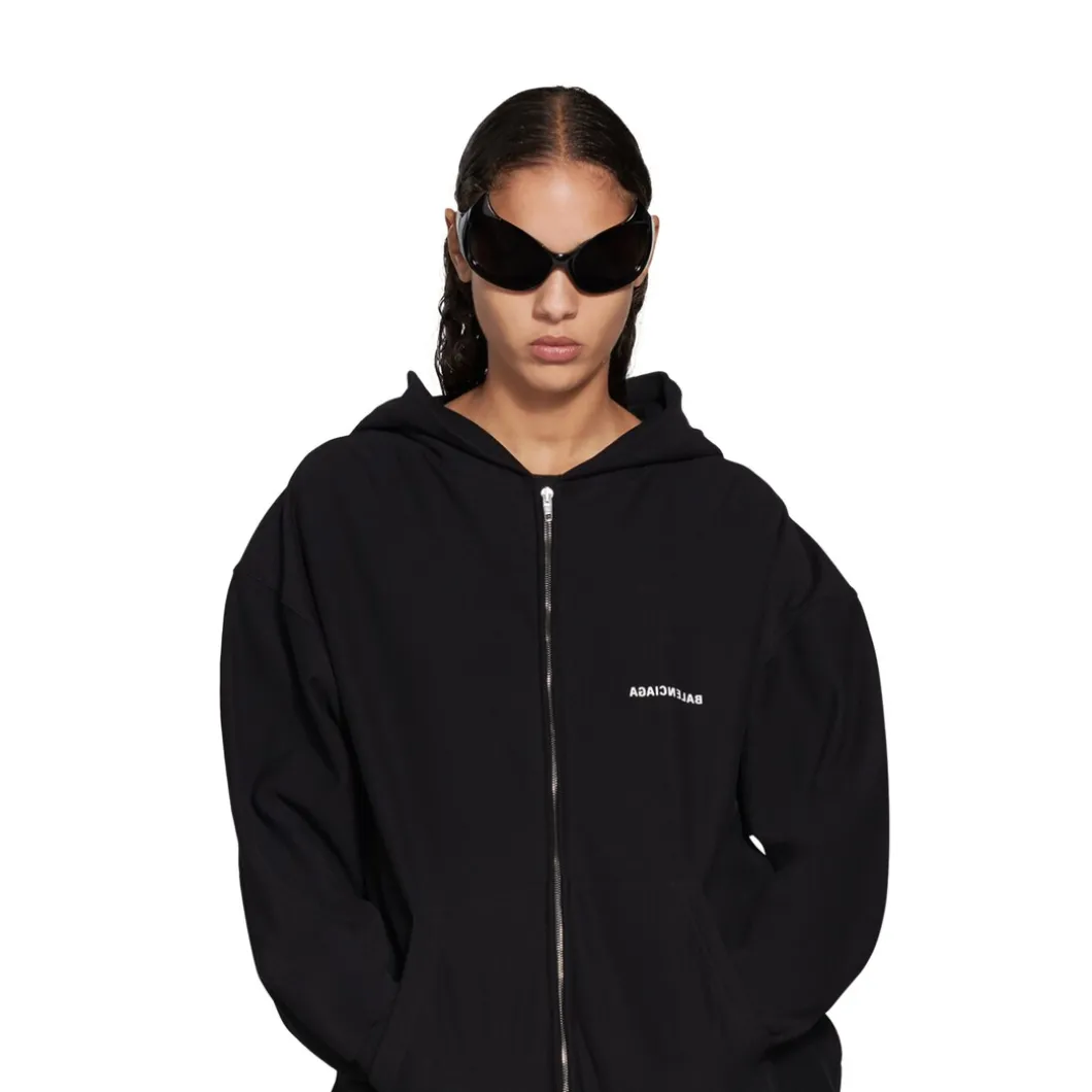 Hoodie Con Cerniera Mirror Balenciaga Small Fit in Nero