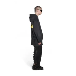 Hoodie Con Cerniera Ripped Pocket Tape Type Large Fit in Nero D&eacute;lav&eacute;