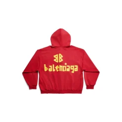Hoodie Con Cerniera Ripped Pocket Tape Type Large Fit in Rosso