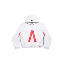 Hoodie Con Zip Balenciaga Music | Archive Series Connected Medium Fit in Grigio Chiaro/rosso