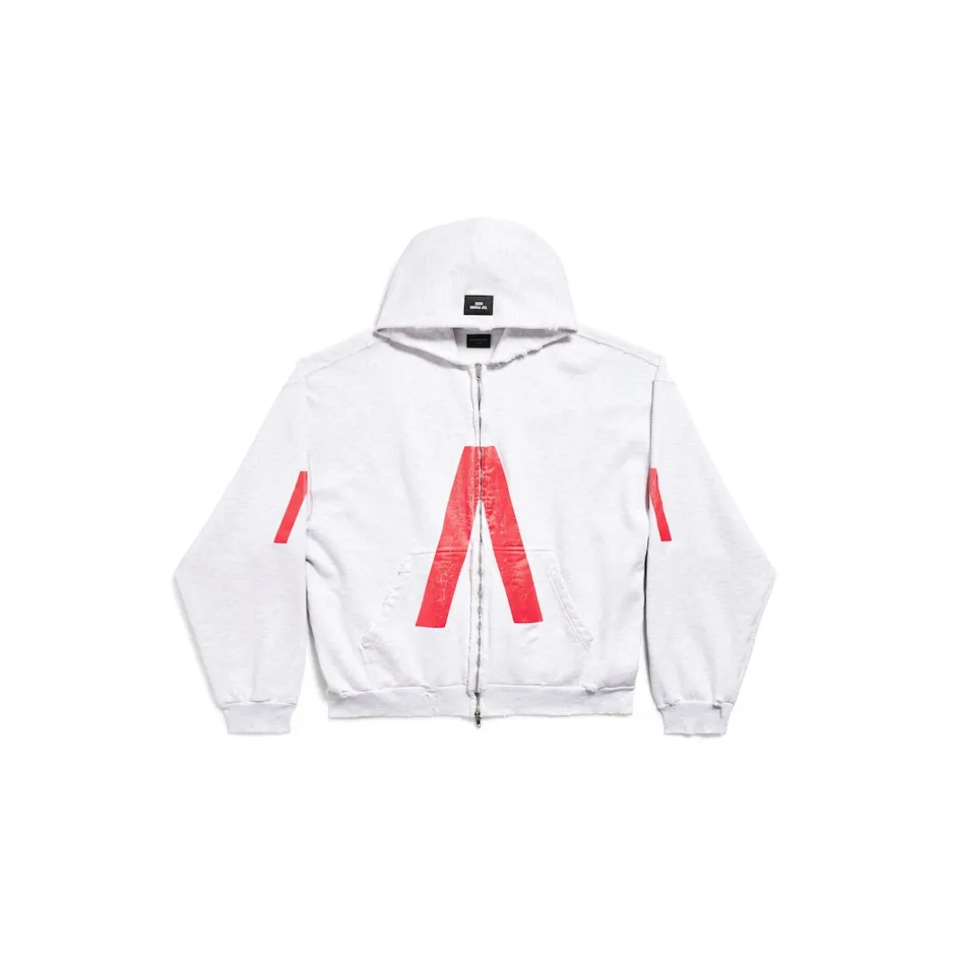 Hoodie Con Zip Balenciaga Music | Archive Series Connected Medium Fit in Grigio Chiaro/rosso