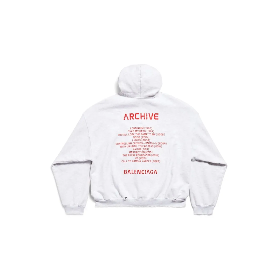 Hoodie Con Zip Balenciaga Music | Archive Series Connected Medium Fit in Grigio Chiaro/rosso