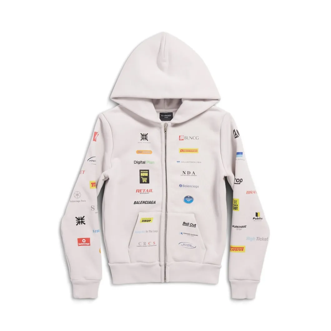 Hoodie Con Zip Business English Small Fit in Bianco Sporco