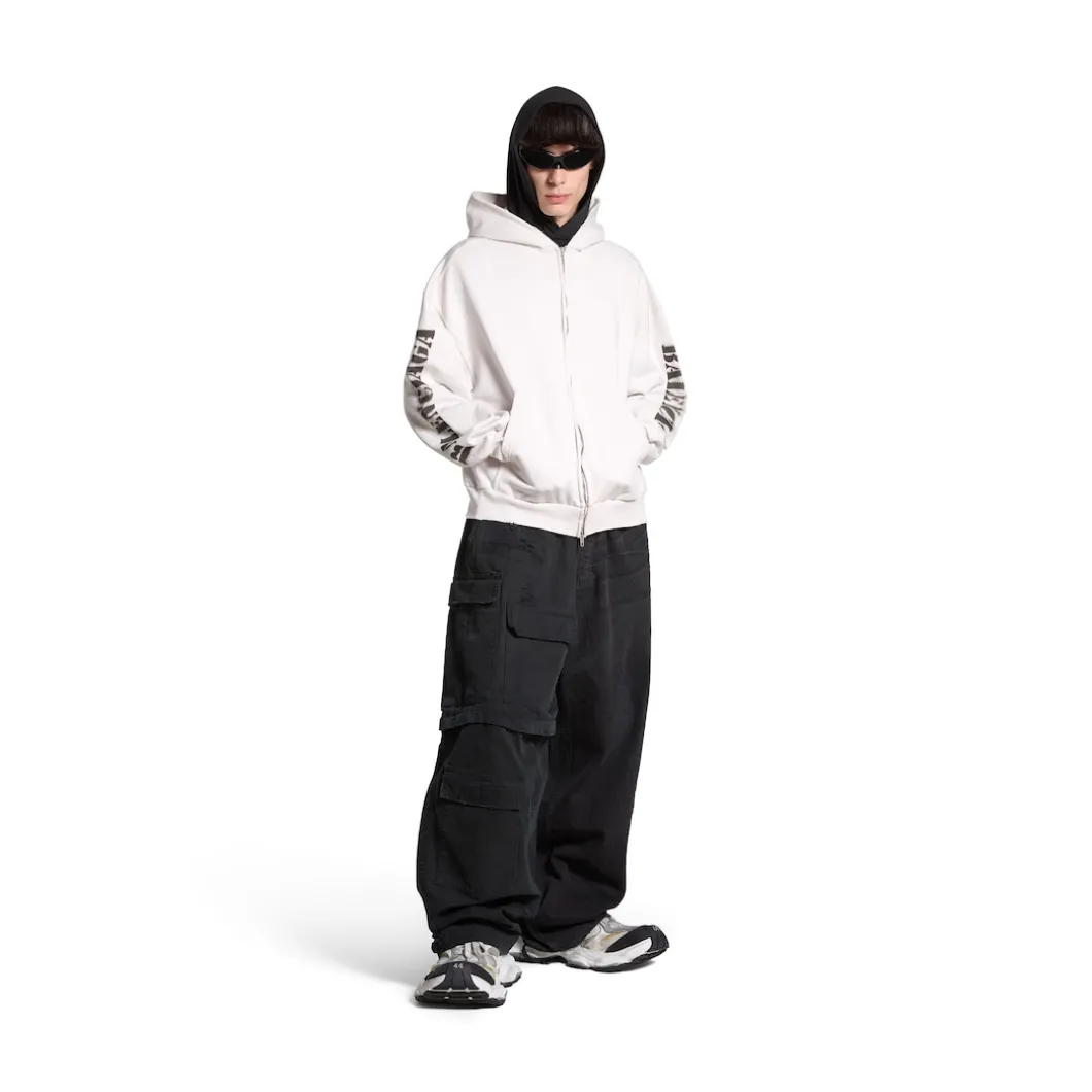 Hoodie Con Zip Stencil Type Regular Fit in Bianco Sporco/nero