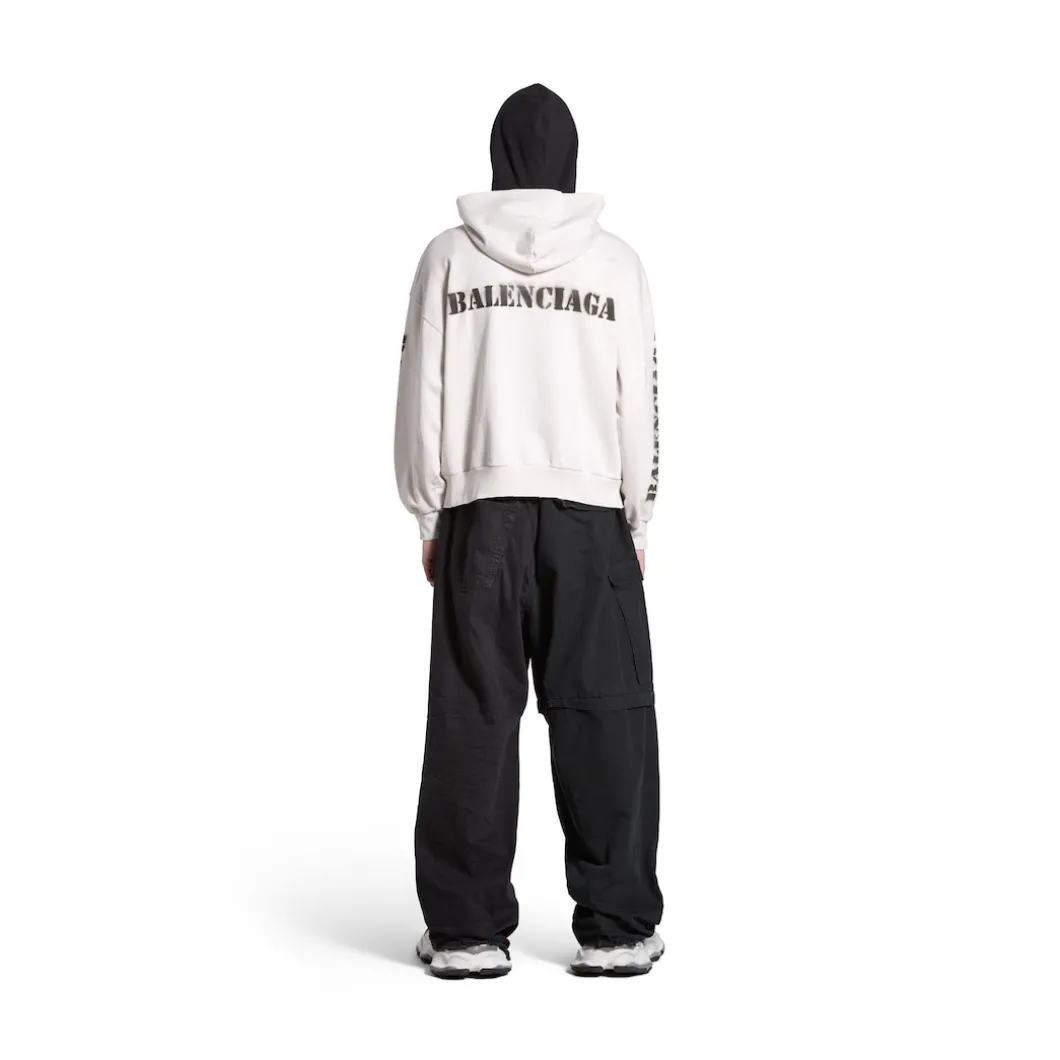 Hoodie Con Zip Stencil Type Regular Fit in Bianco Sporco/nero