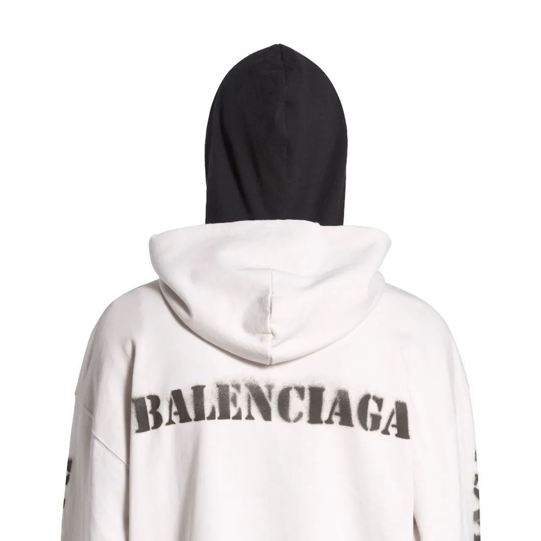 Hoodie Con Zip Stencil Type Regular Fit in Bianco Sporco/nero