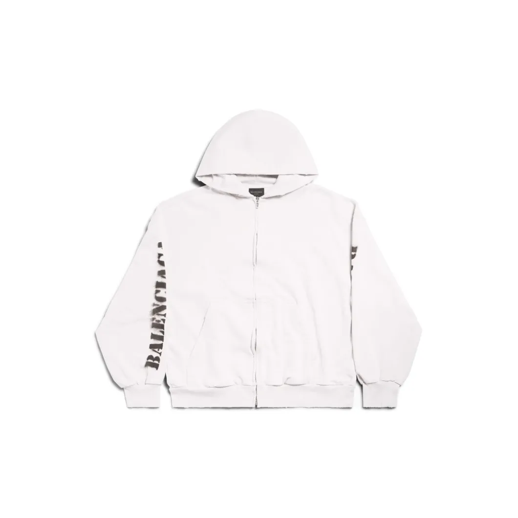 Hoodie Con Zip Stencil Type Regular Fit in Bianco Sporco/nero