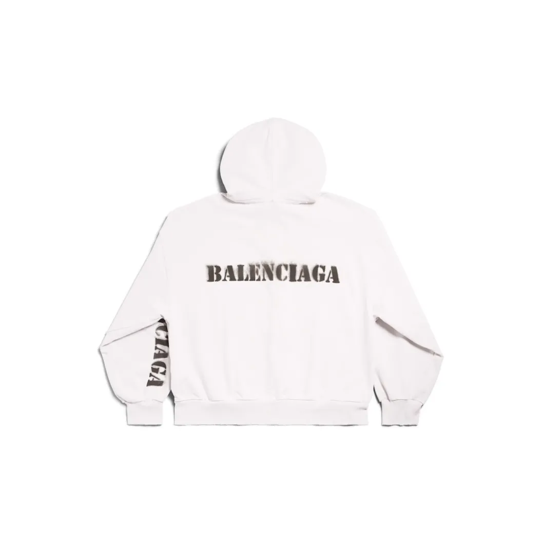 Hoodie Con Zip Stencil Type Regular Fit in Bianco Sporco/nero