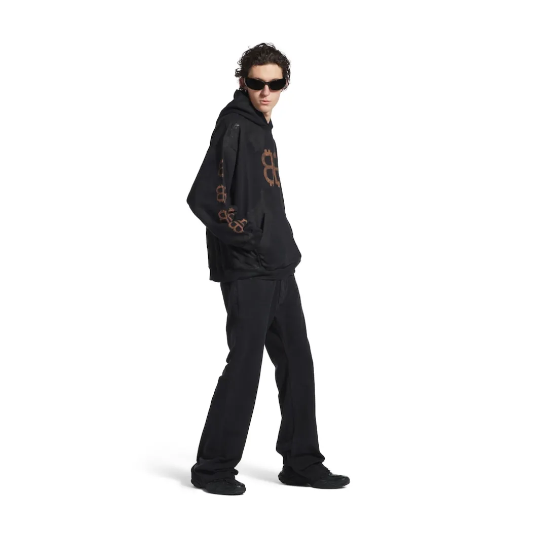Hoodie Crypto Medium Fit in Nero Délavé