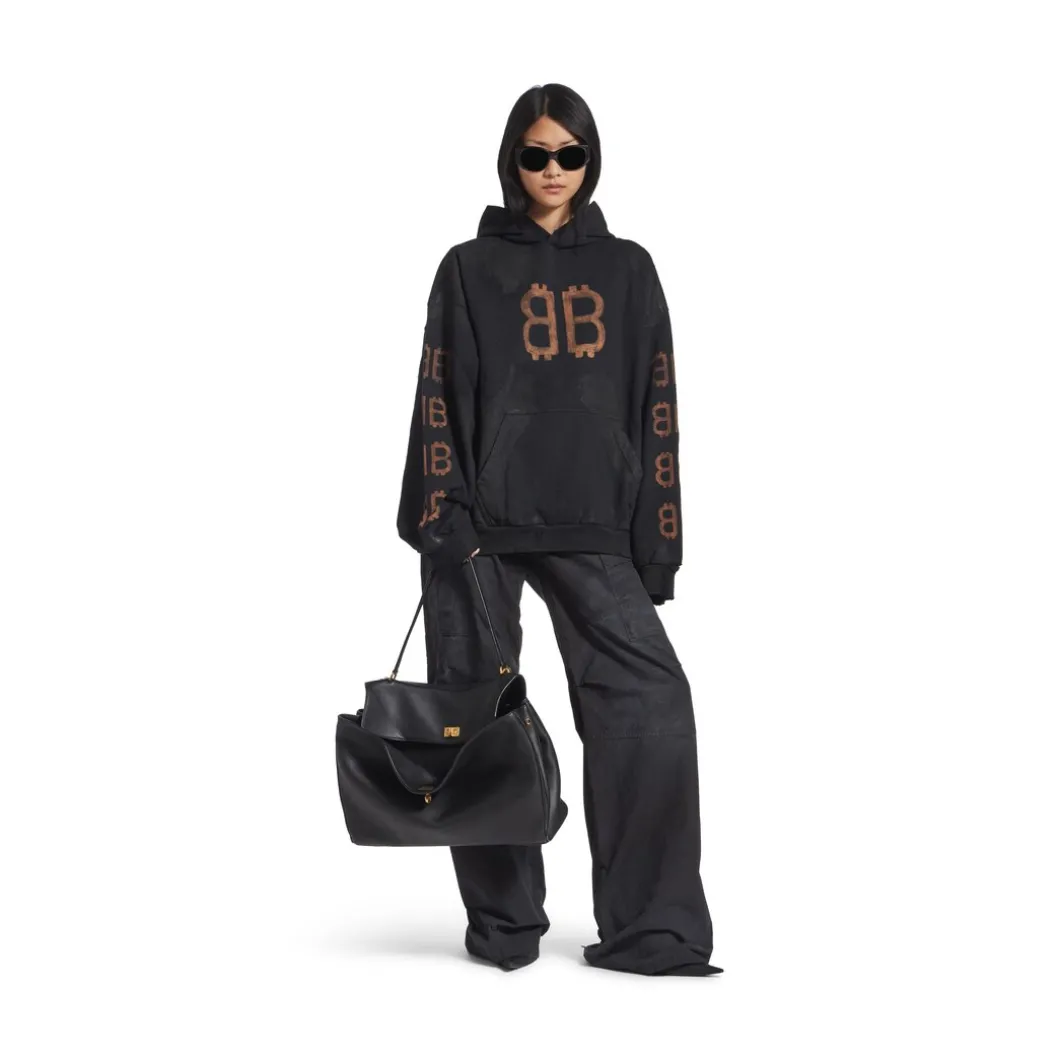 Hoodie Crypto Medium Fit in Nero Délavé