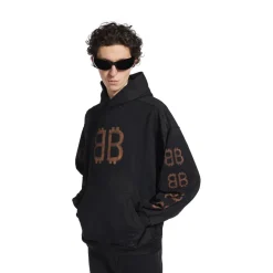 Hoodie Crypto Medium Fit in Nero Délavé