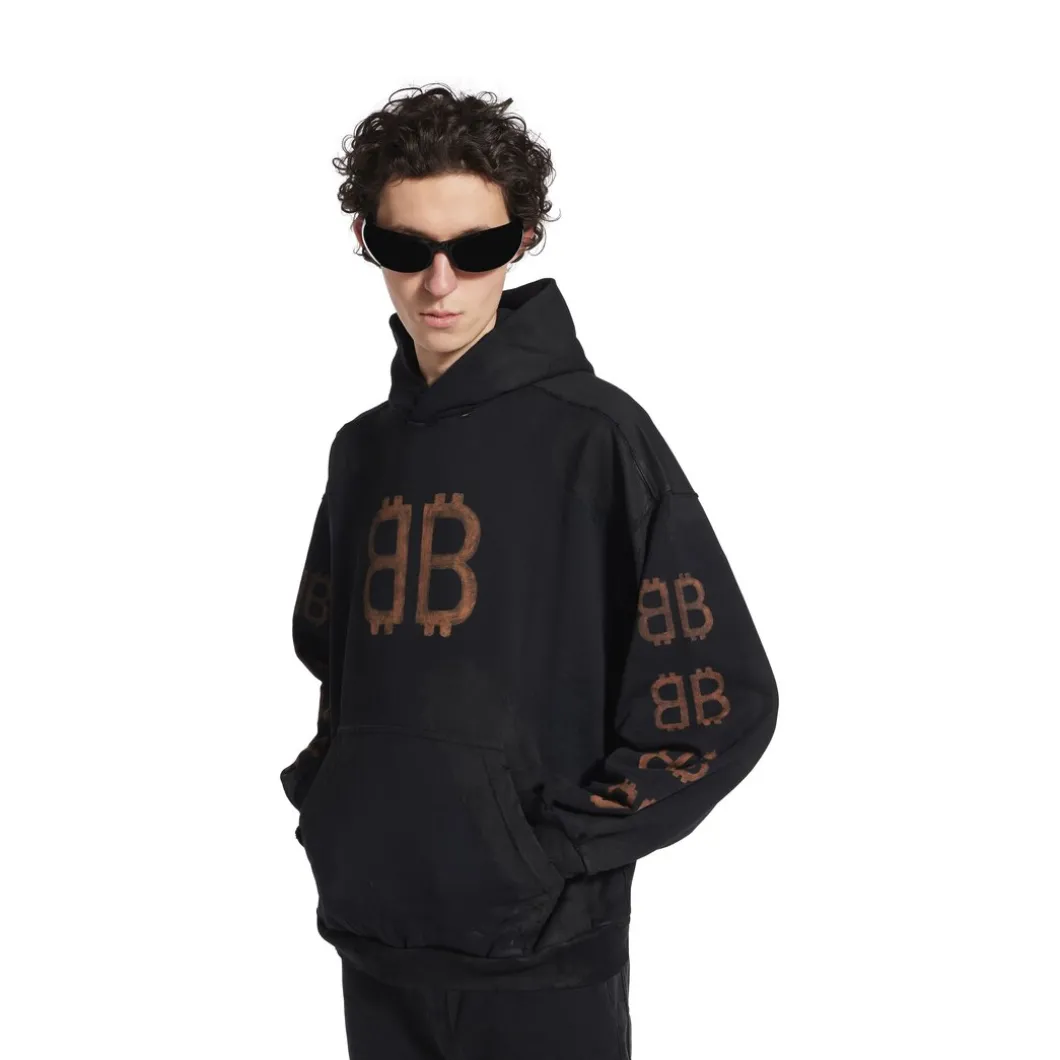 Hoodie Crypto Medium Fit in Nero Délavé