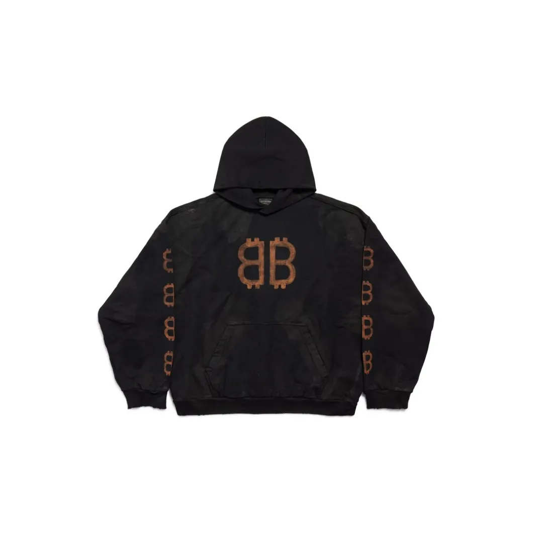 Hoodie Crypto Medium Fit in Nero Délavé