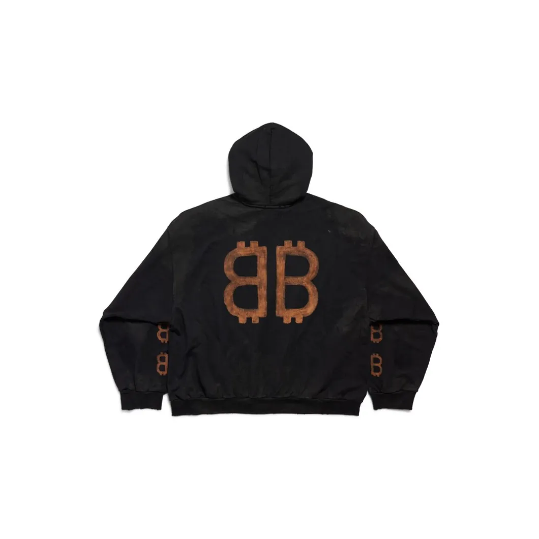 Hoodie Crypto Medium Fit in Nero Délavé