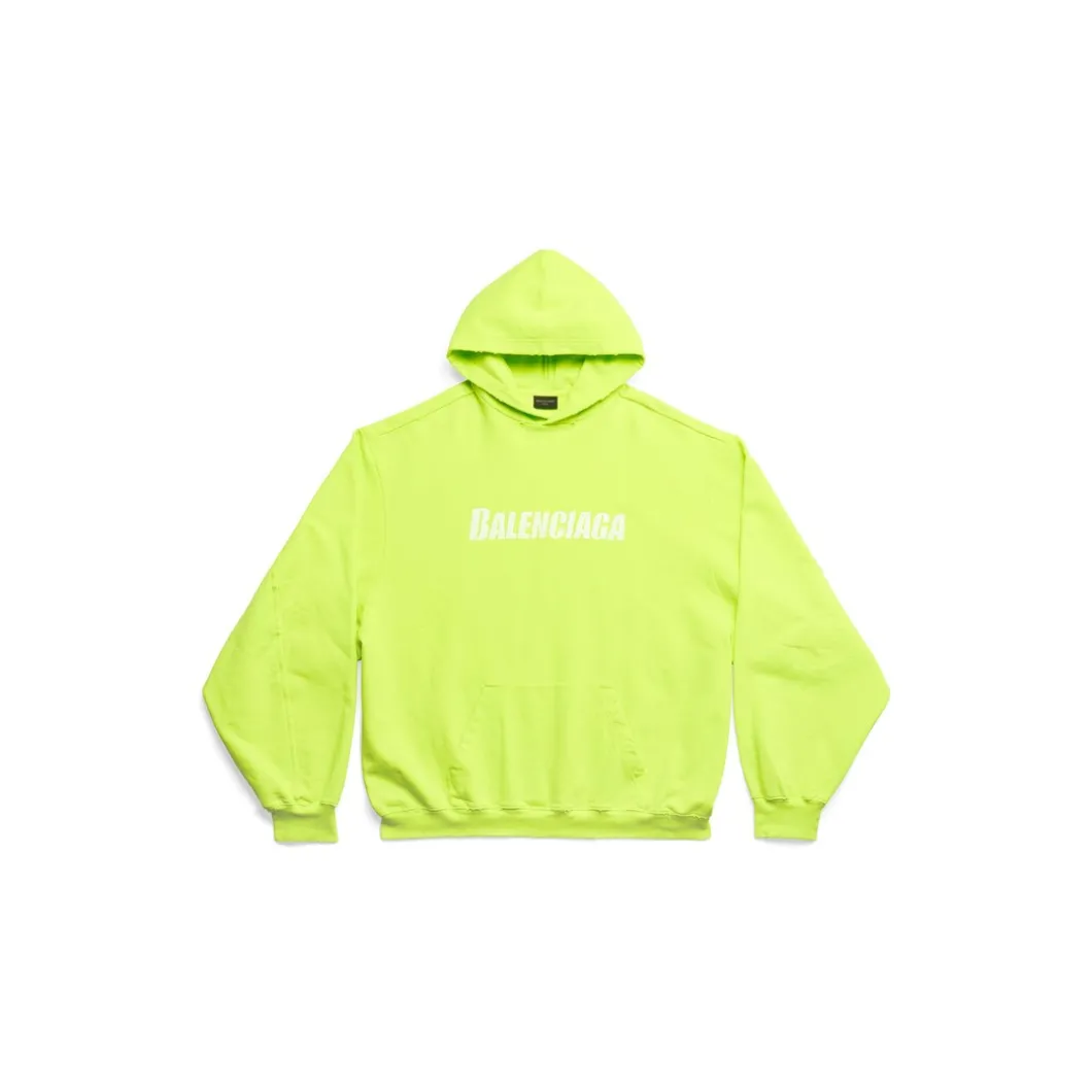 Hoodie Destroyed Caps in Giallo Fluo
