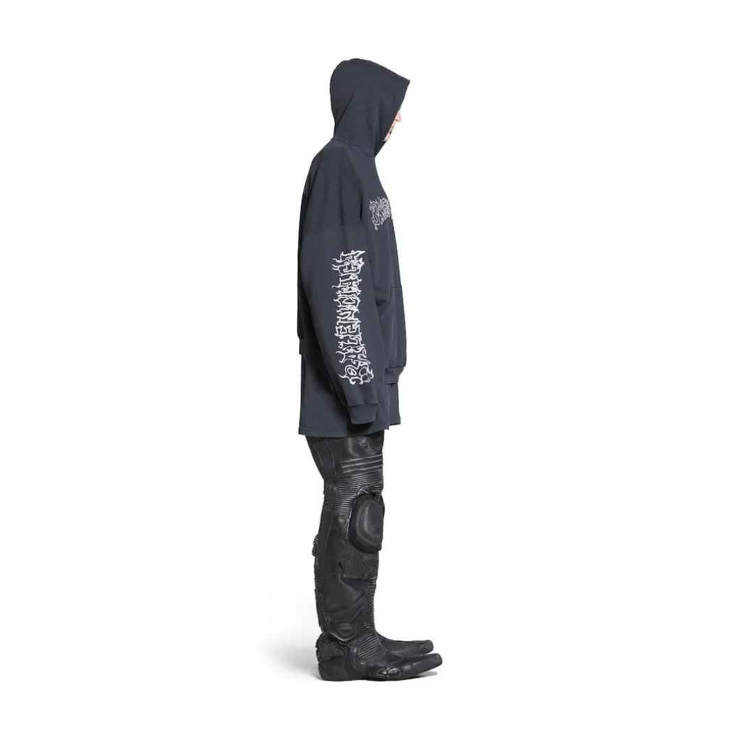 Hoodie Diy Metal Outline Oversize in Nero/bianco