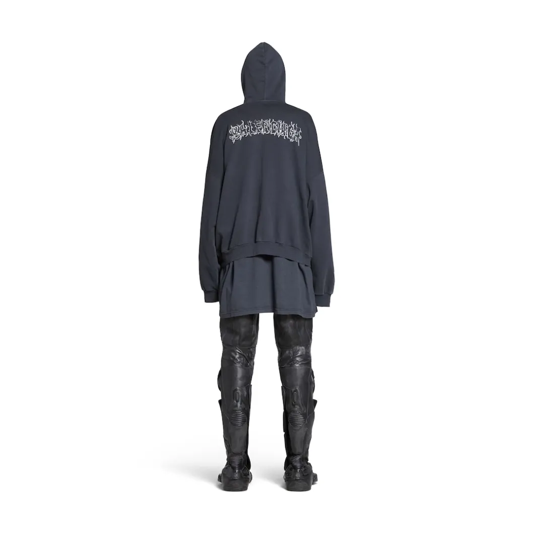 Hoodie Diy Metal Outline Oversize in Nero/bianco