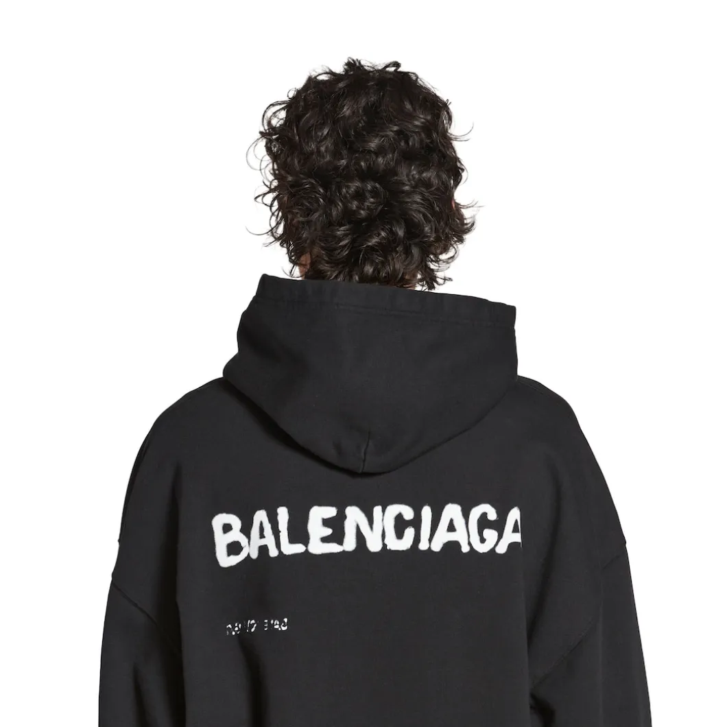 Hoodie Hand-drawn Balenciaga Medium Fit da Donna in Nero