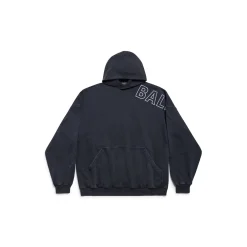 Hoodie Outline Oversize in Nero Délavé