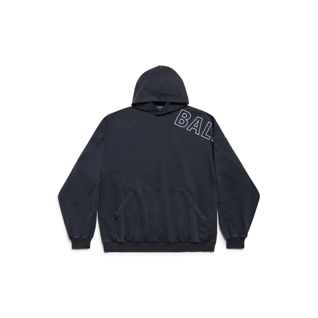 Hoodie Outline Oversize in Nero Délavé