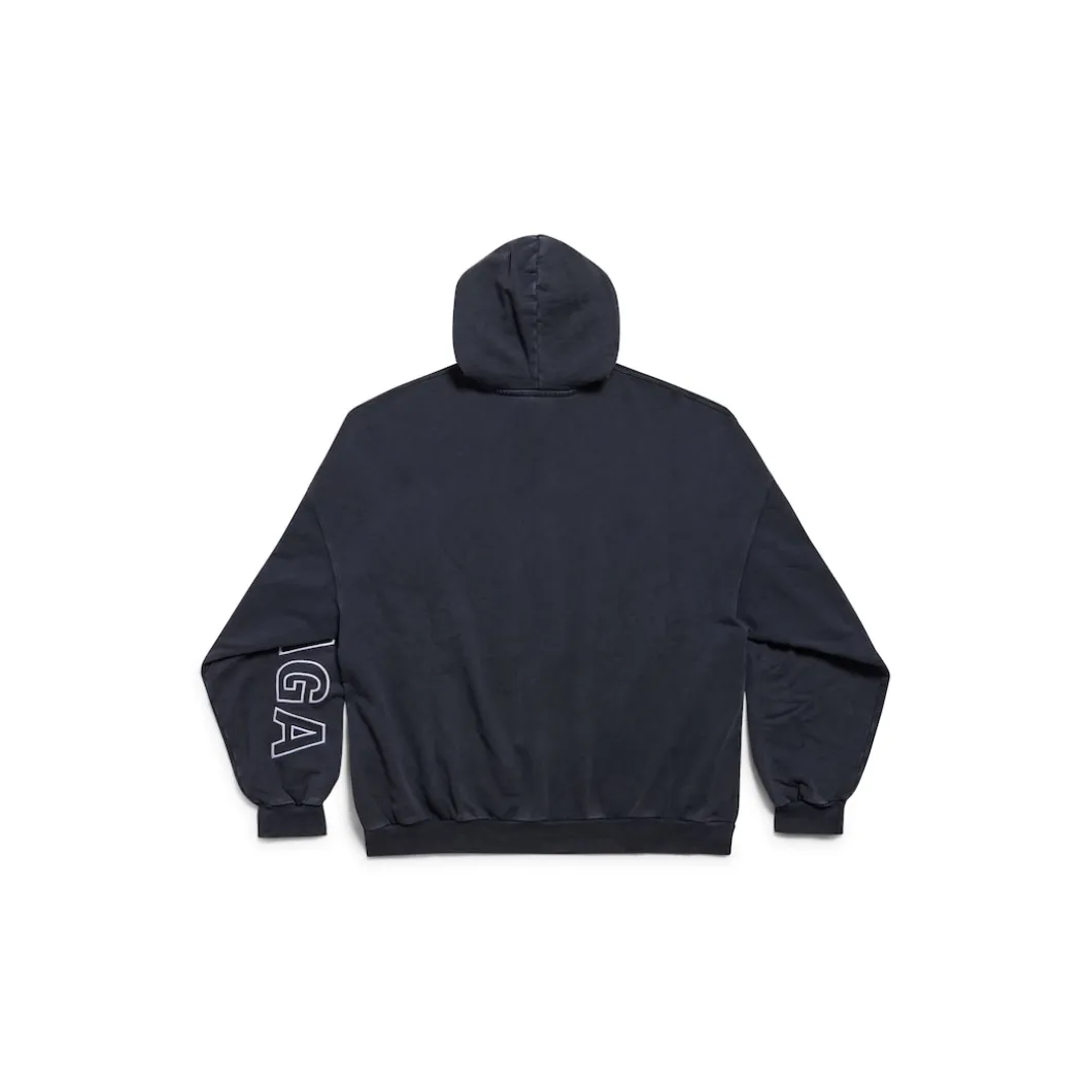 Hoodie Outline Oversize in Nero Délavé