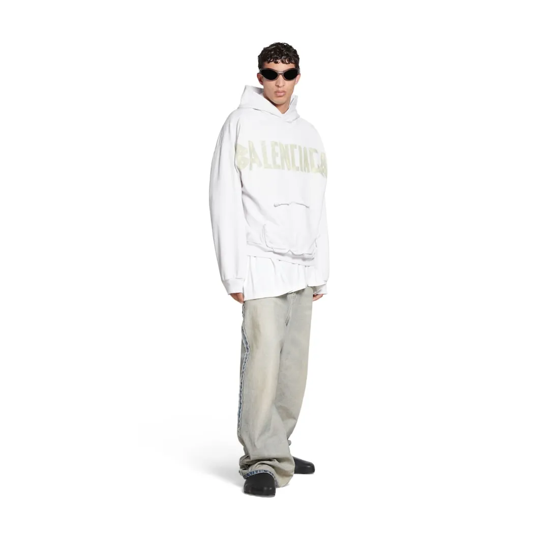 Hoodie Ripped Pocket Tape Type Large Fit in Bianco