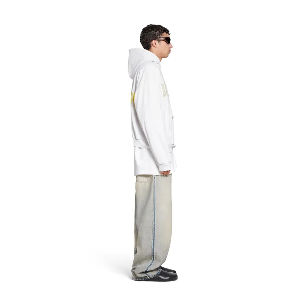 Hoodie Ripped Pocket Tape Type Large Fit in Bianco