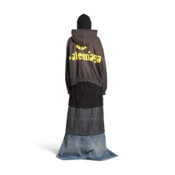 Hoodie Ripped Pocket Tape Type Large Fit in Grigio Scuro