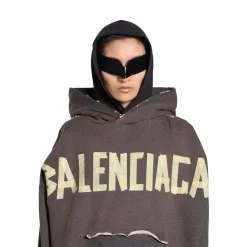 Hoodie Ripped Pocket Tape Type Large Fit in Grigio Scuro