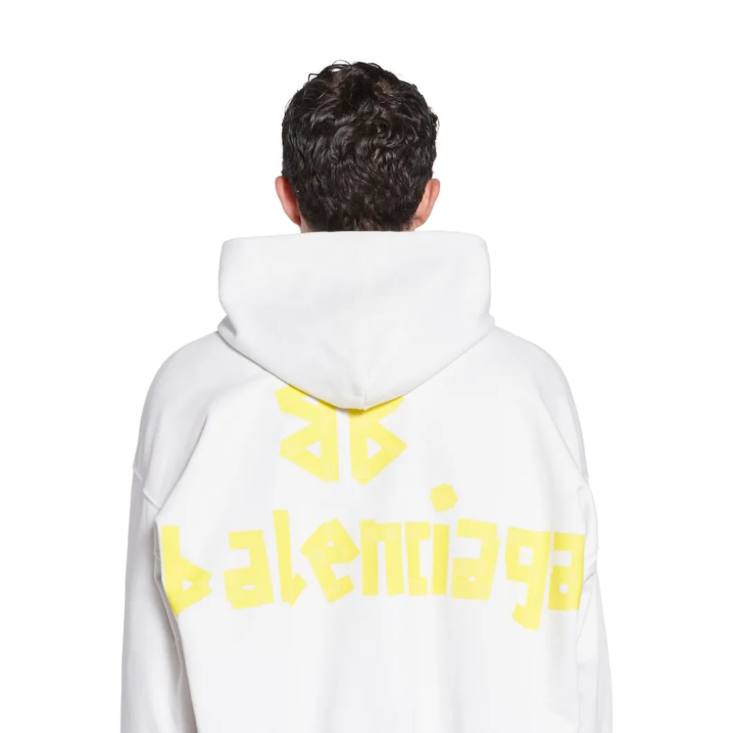 Hoodie Ripped Pocket Tape Type Large Fit in Bianco