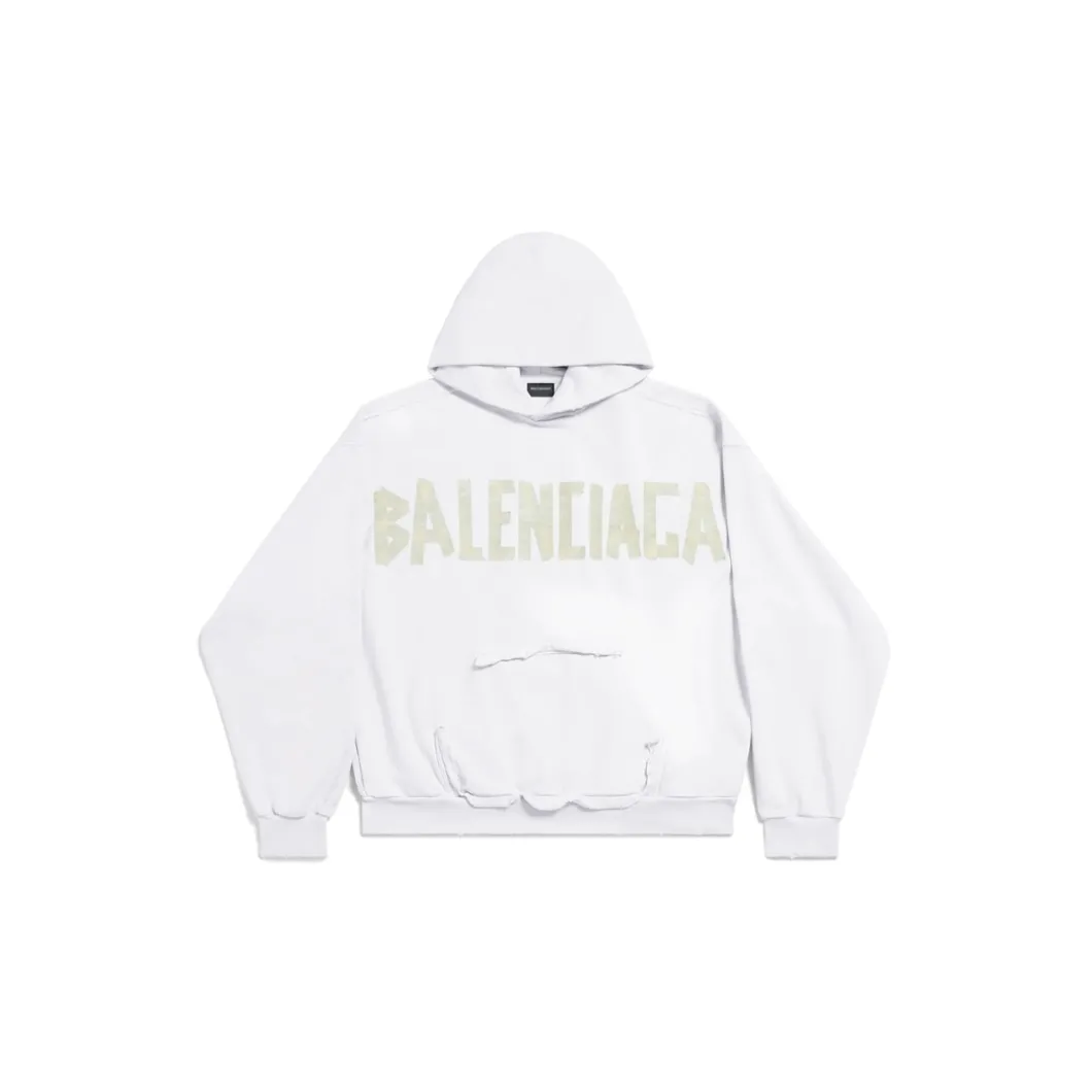 Hoodie Ripped Pocket Tape Type Large Fit in Bianco