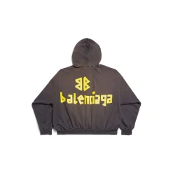 Hoodie Ripped Pocket Tape Type Large Fit in Grigio Scuro
