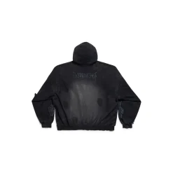 Hoodie Senza Tasche Paris Moon Oversize in Nero D&eacute;lav&eacute;