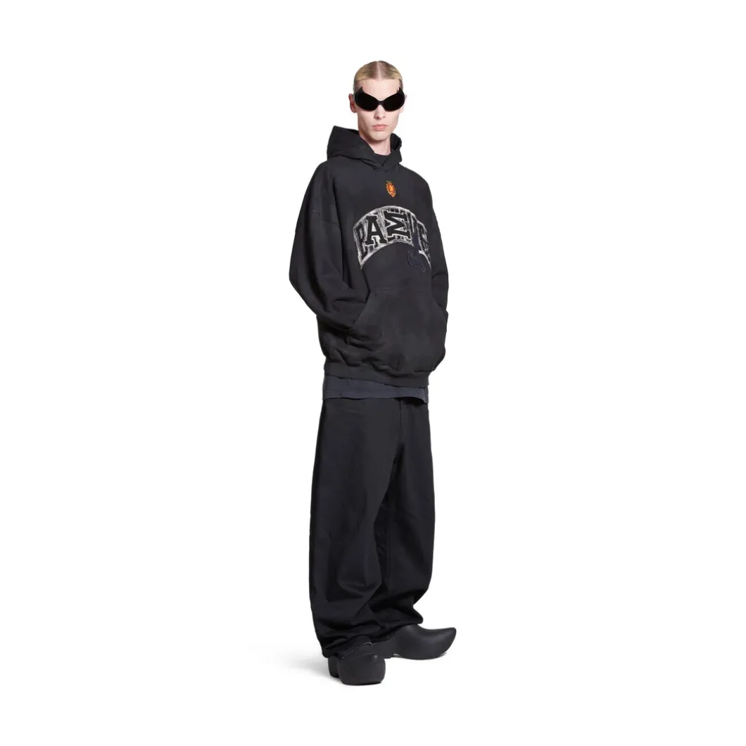 Hoodie Skater Oversize in Nero Délavé